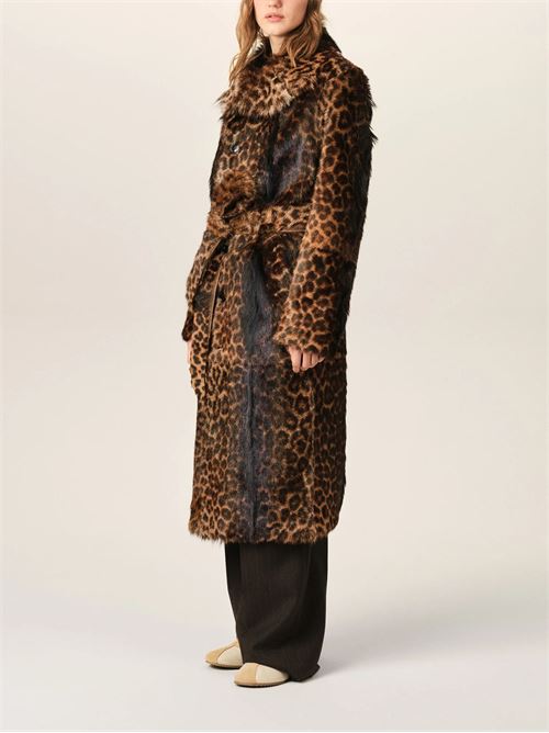 Cappotto con cintura in pelle di capra leopardata AMI PARIS | FCO485LH00732221